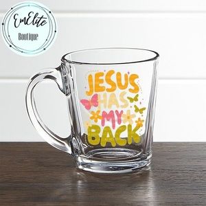 ✝️💛 Jesus Has My Back Clear Glass Coffee Cup ✝️💛